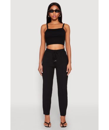 Airy Drawstring Waist Pintuck Pants