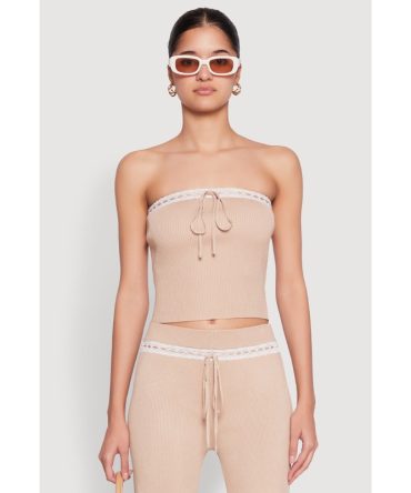 Almost Famous Drawstring Lace Trim Tube Top