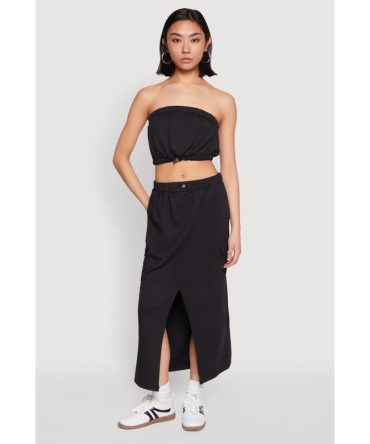 Almost Famous Fleece Slit Front Cargo Skirt