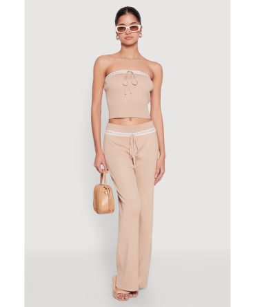 Almost Famous Lace Detail Wide Leg Pants