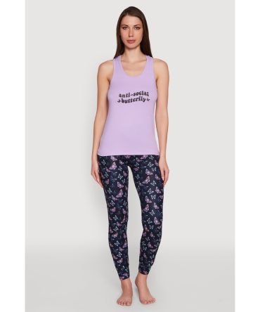 Anti-Social Butterfly Racerback Pajama Top and Pants Set