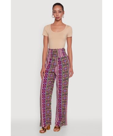Boho Border Print High Waisted Wide Leg Pants