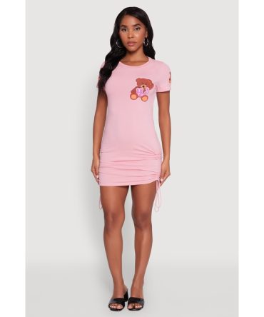 Bye Bear Graphic Short Sleeve T Shirt Dress