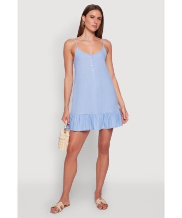 Chic Linen Cami Dress with Flounce Hem and Tie Back