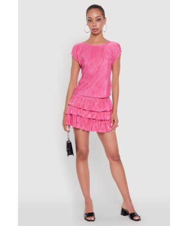 Chic Plisse High Waisted Tiered Mini Skirt