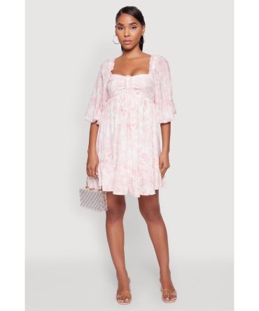 Chic Toile de Jouy Puff Sleeve Peasant Dress