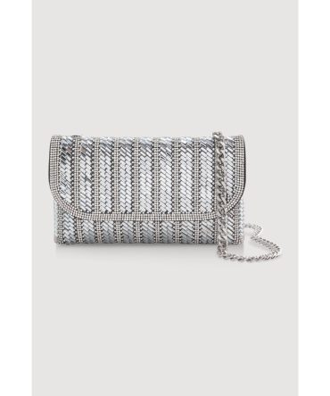 Embellished Faux Leather Chain Strap Crossbody Bag