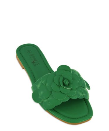 Faux Leather Flower Band Slide Sandals