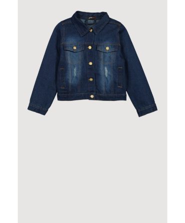 Girls Ombre Bear Graphic Distressed Jean Jacket