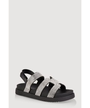 Girls Rhinestone H Band Velcro Strap Sandals