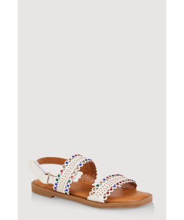 Girls Studded Gemstone Velcro Strap Sandals