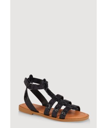 Girls Velcro Strap Glitter Gladiator Sandals