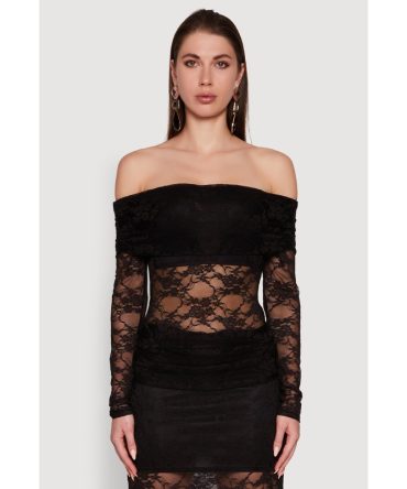 Lace Fold Over Off The Shoulder Blouse