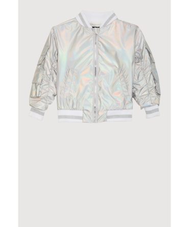 Little Girls Metallic Cargo Pocket Bomber Jacket