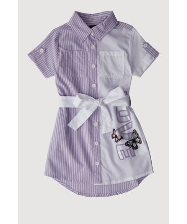 Little Girls Striped Love Butterfly Graphic Shirt Dress
