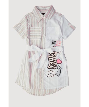 Little Girls Striped Positive Vibes Graphic Shirt Dress