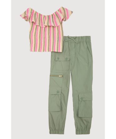 Little Girls Striped Smocked Top and Cargo Pants