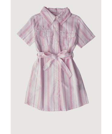 Little Girls Striped Tie Waist Belt Shirt Dress