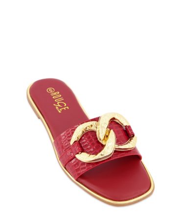 Oversized Chain Detail Band Slide Sandals