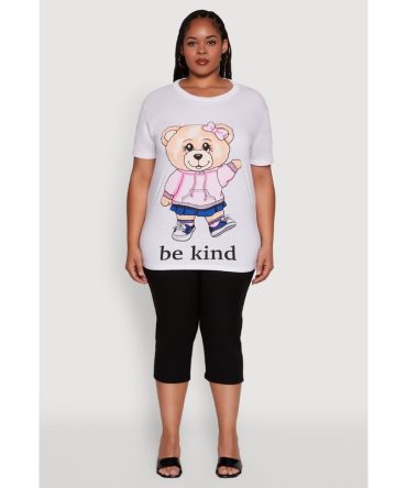 Plus Size Be Kind Bear Graphic Crew Neck T-Shirt