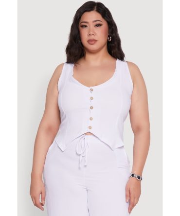 Plus Size Crepe Knit Button Front Blazer Vest