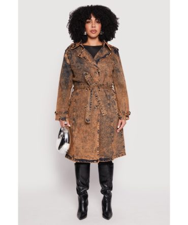 Plus Size Denim Trench Coat