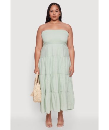 Plus Size Elegant Strapless Tiered Sundress