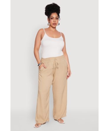 Plus Size Smocked Waist Palazzo Pants