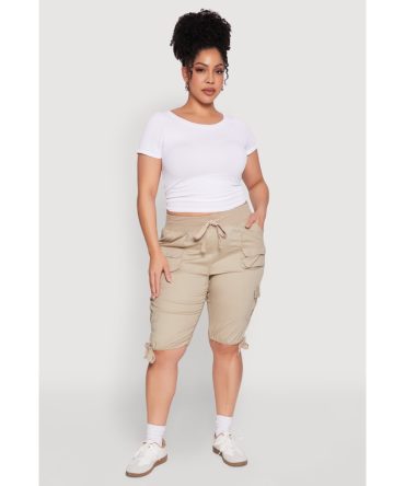 Plus Size Tie Hem Cargo Bermuda Shorts