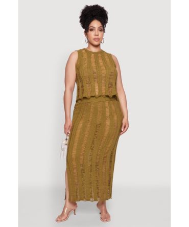 Plus Size Trendy Distressed High Waist Maxi Skirt