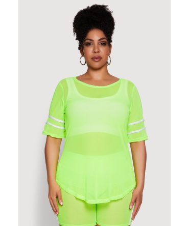 Plus Size Varsity Stripe Short Sleeve Mesh Top