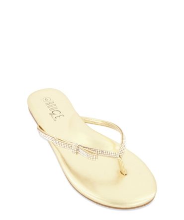 Rhinestone Bow Studded Thong Sandals