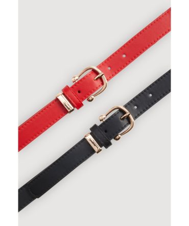 Square Metallic Buckle Faux Leather Belts 2 Pack