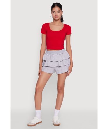 Stylish Ruffled High Waist Tiered Shorts
