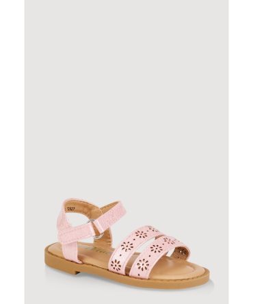 Toddler Girls Laser Cut Flower Band Ankle Strap Sandals