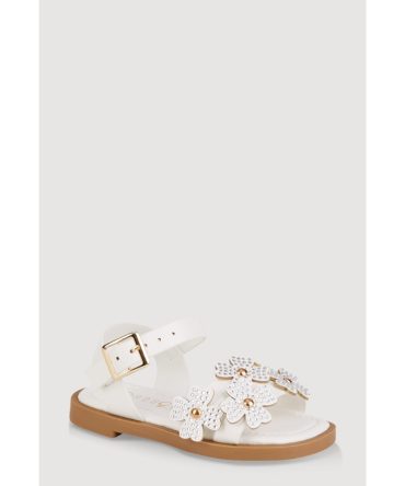 Toddler Girls Rhinestone Studded Floral Ankle Strap Sandals