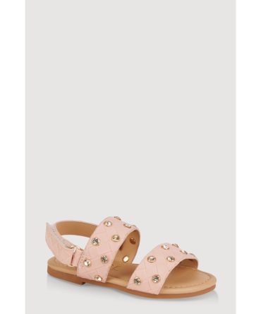 Toddler Girls Rhinestone Studded Velcro Strap Sandals