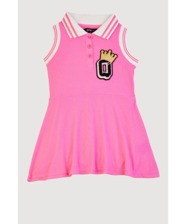 Toddler Girls Rib Knit Q Chenille Patch Graphic Skater Dress