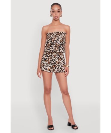 Trendy Animal Print Ruffle Tube Romper