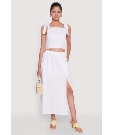Trendy Poplin High Waisted Side Slit Midi Skirt