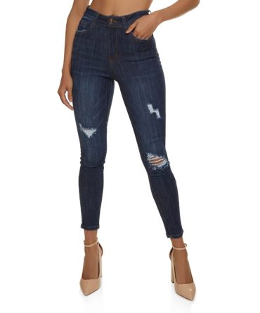 WAX Distressed High Waist Cropped Skinny Jeans