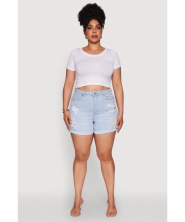 WAX Distressed High Waisted Jean Shorts