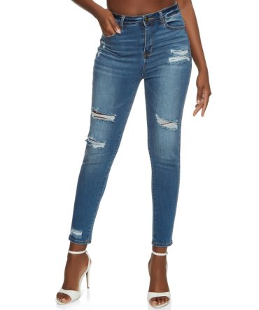WAX High Waisted Distressed Skinny Jeans