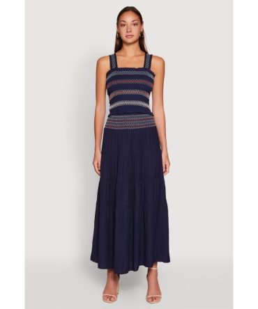 Chevron Smocked Trim Tiered Skirt