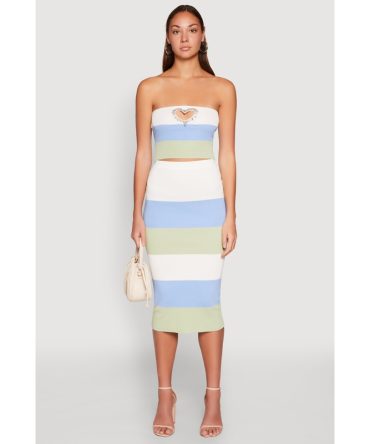 Color Block Knit Midi Skirt