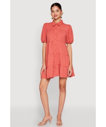 Crepe Knit Button Front Tiered Dress