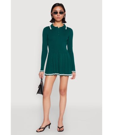 Daisy Pleated Contrast Trim Sweater Dress