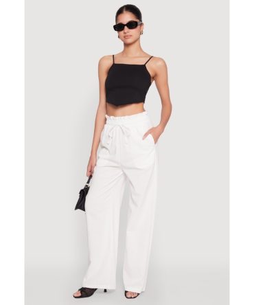Drawstring Linen Wide Leg Pants