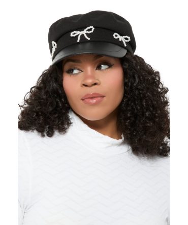 Faux Pearl Bow Detail Cabbie Hat