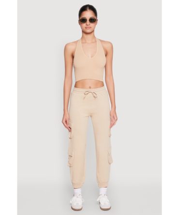 Fleece Lined Cargo Drawstring Joggers